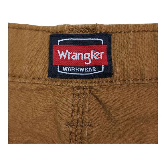 Wrangler Men Brown Workwear Shorts Size 44 Cotton Brown Stains on Front Back Leg - Picture 5 of 12